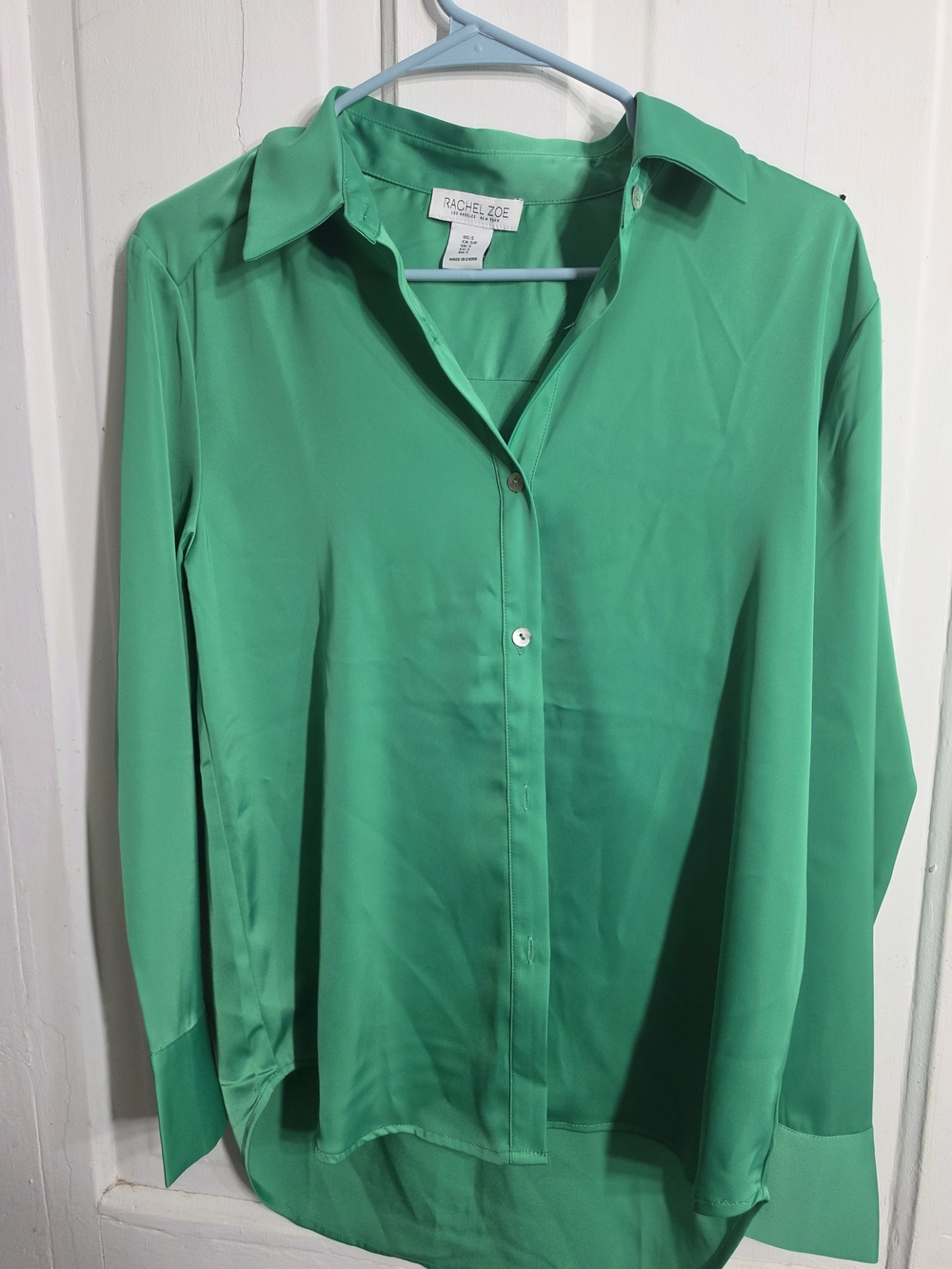 Rachel Zoe Bright Green Silk Button-Down Shirt